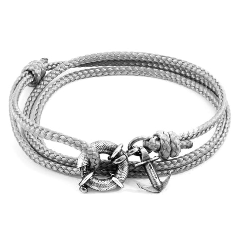 Classic Grey Clyde Anchor Silver and Rope Bracelet