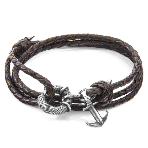 Dark Brown Clyde Silver & Leather Bracelet