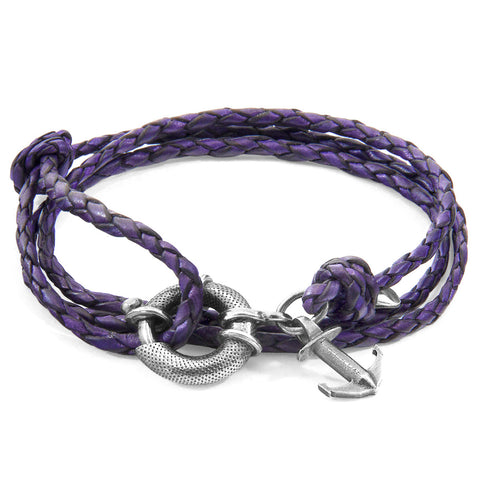 Grape Purple Clyde Silver & Leather Bracelet