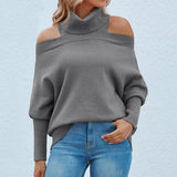 Lapel Knitted Off Shoulder Sweater