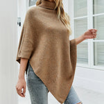 Turtleneck Poncho with Side Buttons Details