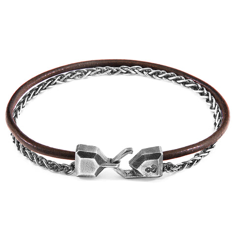 Mocha Brown Staysail Mast Silver and Round Leather Bracelet