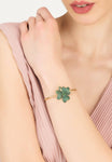 Gold Emerald Green Flower Cuff Bracelet