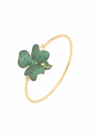 Gold Emerald Green Flower Cuff Bracelet