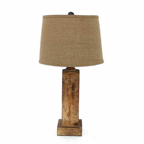 5.5" x 5.5" x 27" Brown, Rustic with Round Linen Shade - Table Lamp