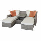 3 Piece Wicker Patio Sectional and Ottoman Set