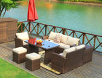 179.85" X 31.89" 32.68" Brown 7 Piece Steel Outdoor Sectional Sofa Set
