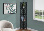 62" Bookcase with 4 Solid Black Shelves and Black Metal Corner Etagere