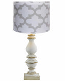 Distressed Look White Table Lamp with Grey and White Shade
