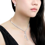3W1428 - Rhodium Brass Jewelry Sets with AAA Grade CZ  in Clear