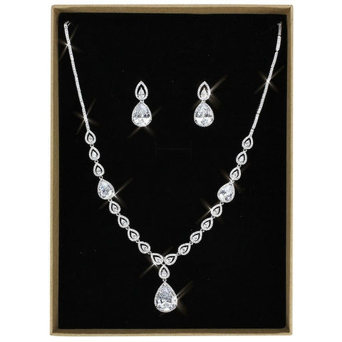 3W1427 - Rhodium Brass Jewelry Sets with AAA Grade CZ  in Clear