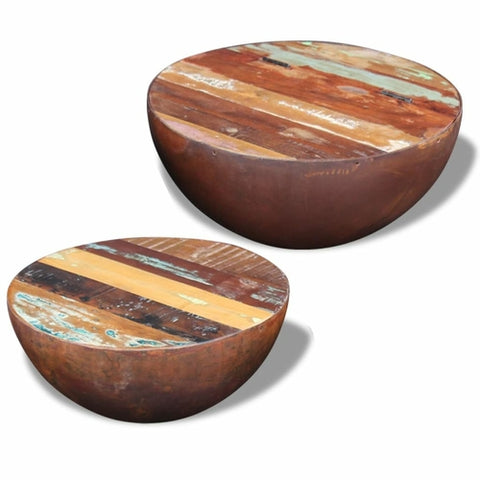Bowl Shaped Solid Reclaimed Wood Coffee Table Set