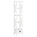 French Style White Bookcase with 1 Drawer 15.7"x11.8"x 66.9" MDF
