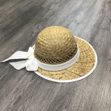 Solid White Bow Rush Straw Visor Hat