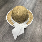 Solid White Bow Rush Straw Visor Hat