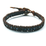 Brown/Grey Leather Wrap Seed Bead Button Bracelet